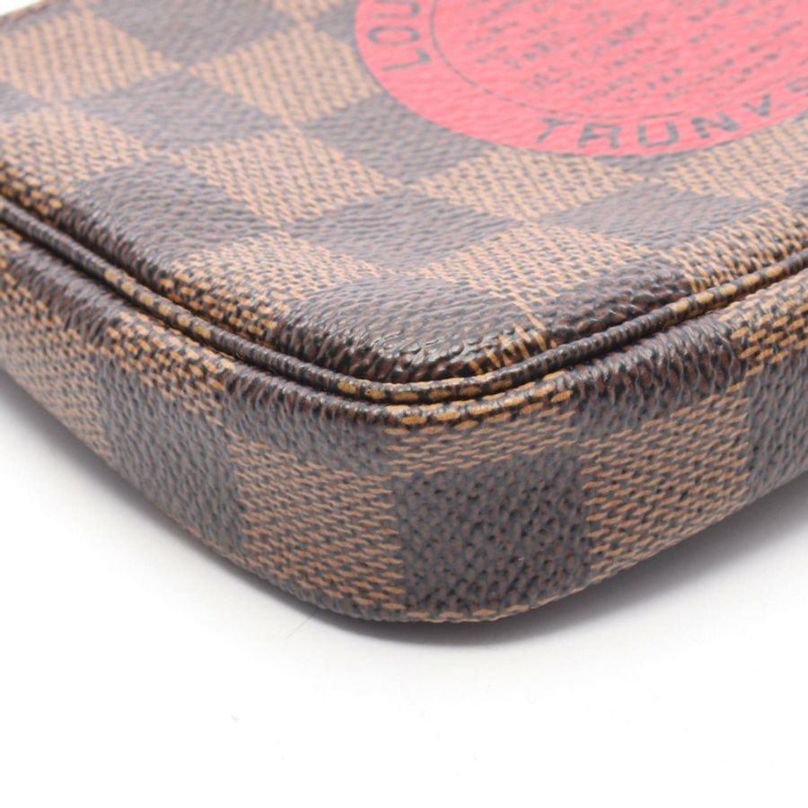 路易威登迷你 Pochette Accessoires Damier Ebene T&B 手提包,塗層帆布和皮革,圖案,女士,棕色/紅色,N58011-4