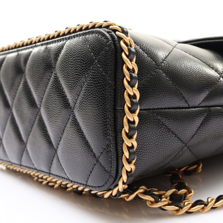 黑色 荔枝紋牛皮 Camellia Chain Around 後背包【CHANEL 香奈兒】 AS4490-8