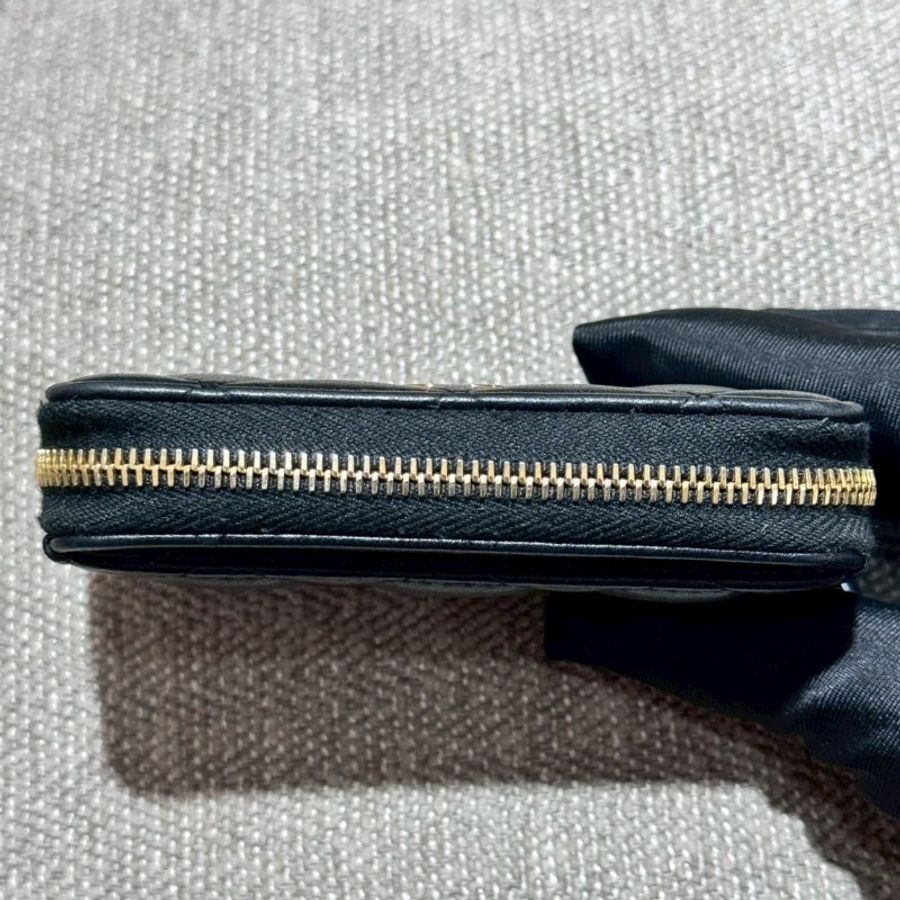 CHANEL 經典黑金羊皮拉鍊零錢包-5
