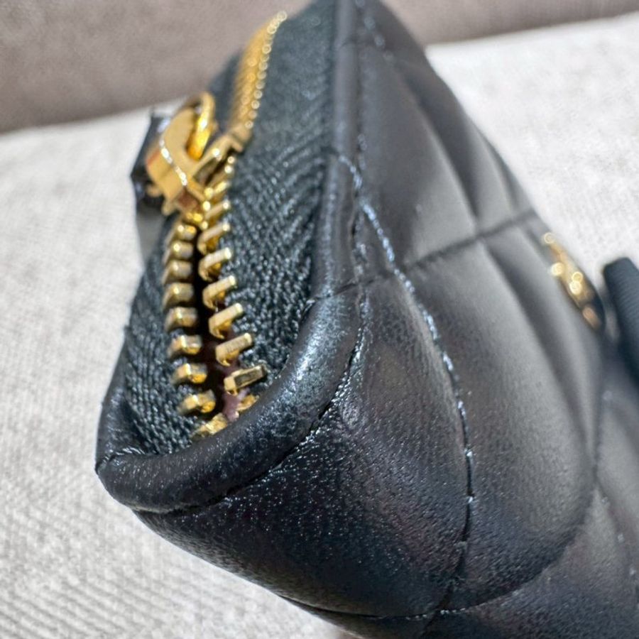 CHANEL 經典黑金羊皮拉鍊零錢包-7