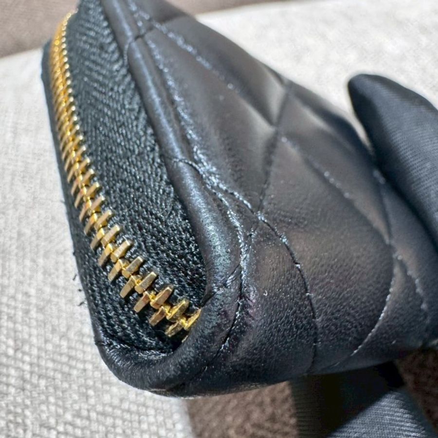 CHANEL 經典黑金羊皮拉鍊零錢包-12