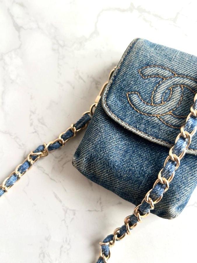 Chanel 牛仔布藍色斜背包 中古包 單肩包 側背包 二手包 古董包-1