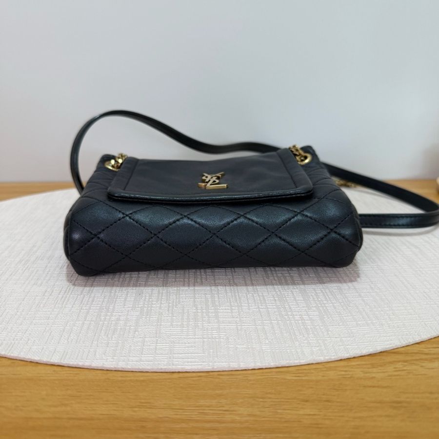 YSL聖羅蘭/Saint laurent NOLITA系列mini黑金羊皮單肩包斜挎包-4