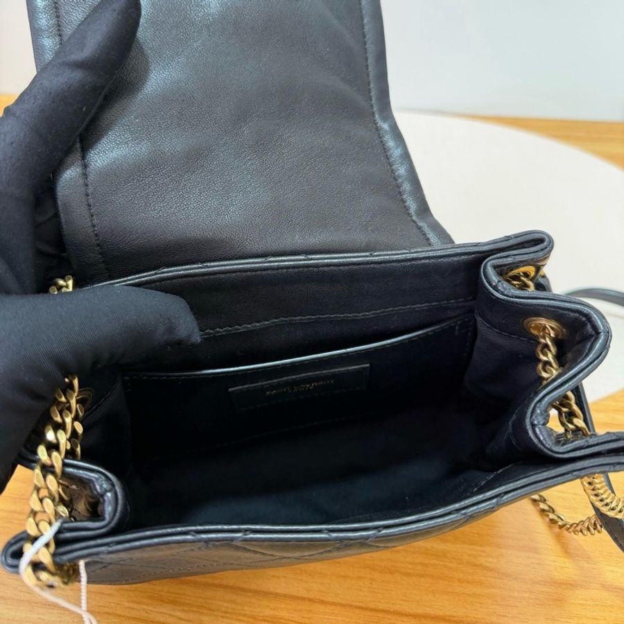 YSL聖羅蘭/Saint laurent NOLITA系列mini黑金羊皮單肩包斜挎包-8