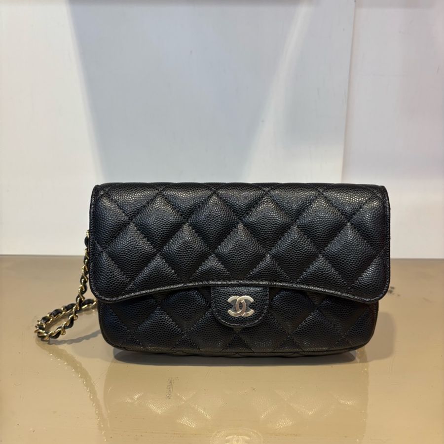 Chanel 黑荔枝牛皮斜背鏈包AP2096-0