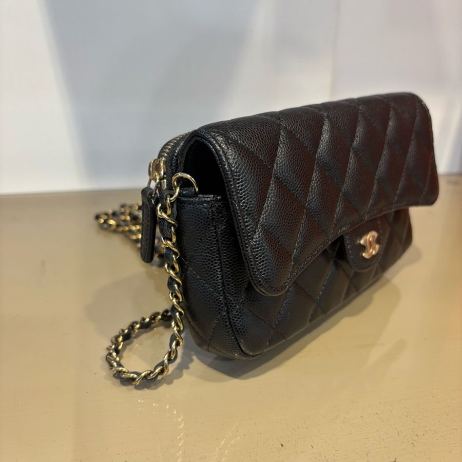 Chanel 黑荔枝牛皮斜背鏈包AP2096-2