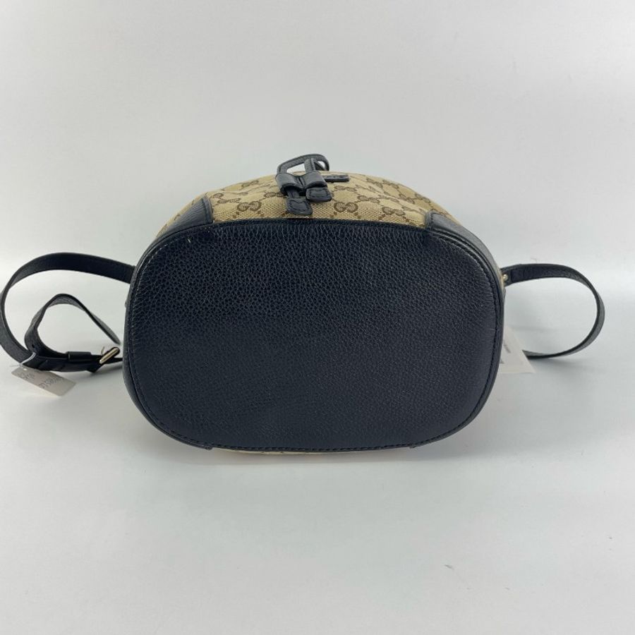 Gucci/古馳 黑色老花帆布拼皮抽繩水桶包-6