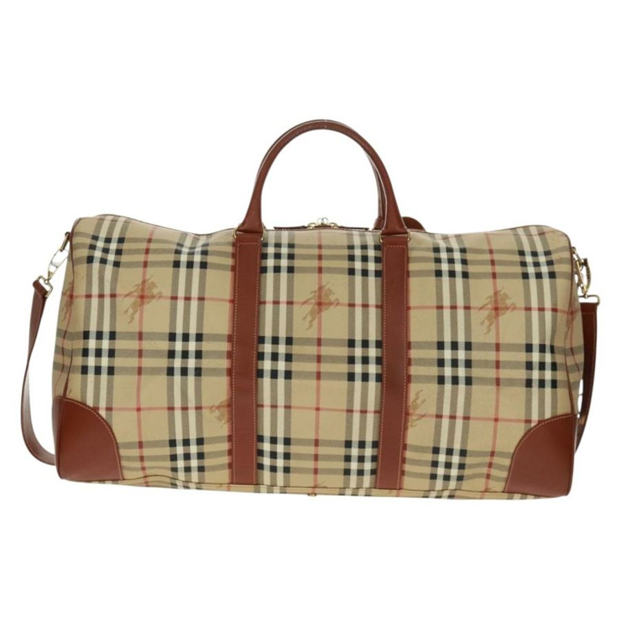 【日本直送】BURBERRY Nova 格紋波士頓包 PVC 皮革 兩用 米色 金色 正品 168710V-2