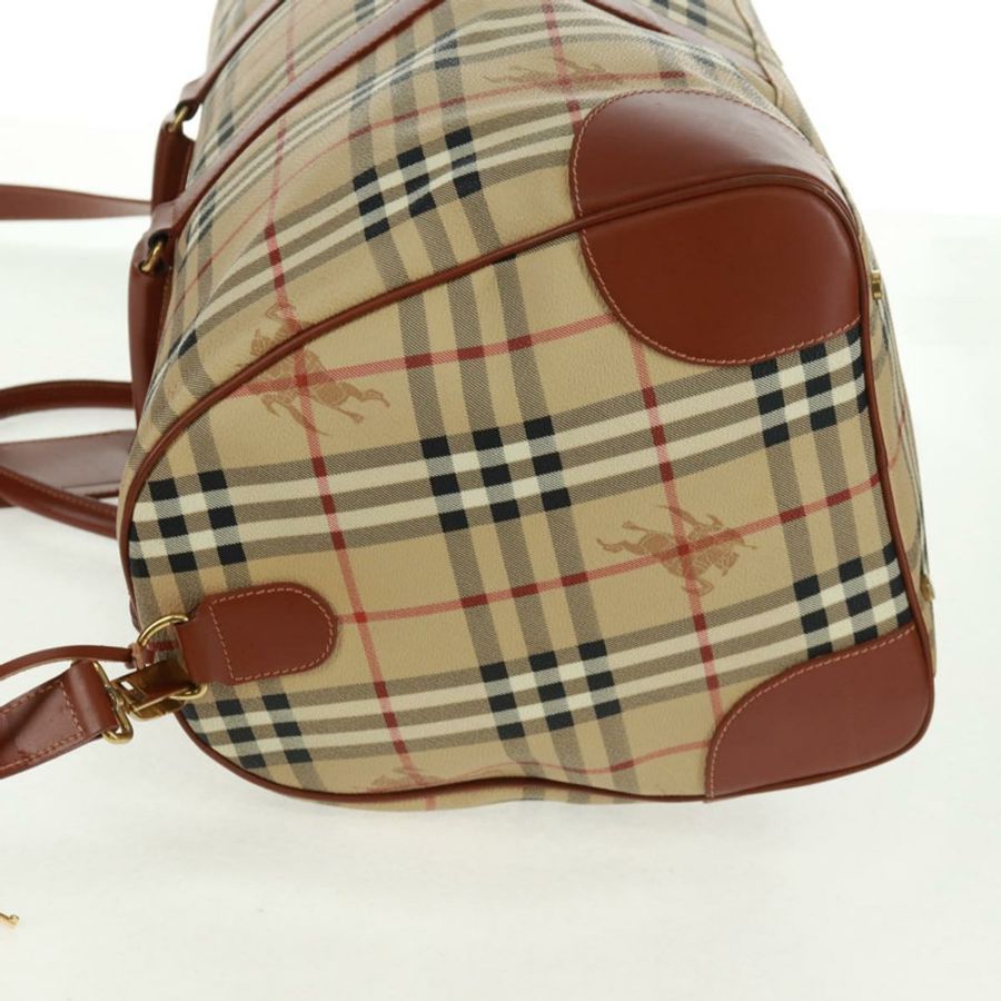 【日本直送】BURBERRY Nova 格紋波士頓包 PVC 皮革 兩用 米色 金色 正品 168710V-3