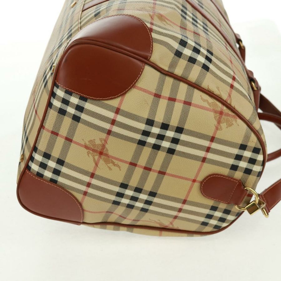 【日本直送】BURBERRY Nova 格紋波士頓包 PVC 皮革 兩用 米色 金色 正品 168710V-4