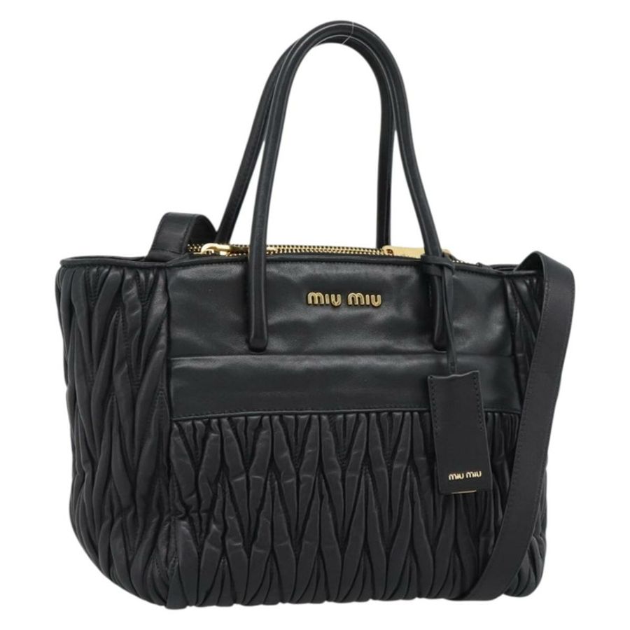【日本直送】Miu Miu Matelasse 手提包 皮革 2way 黑色 金色 Auth 187647V-0