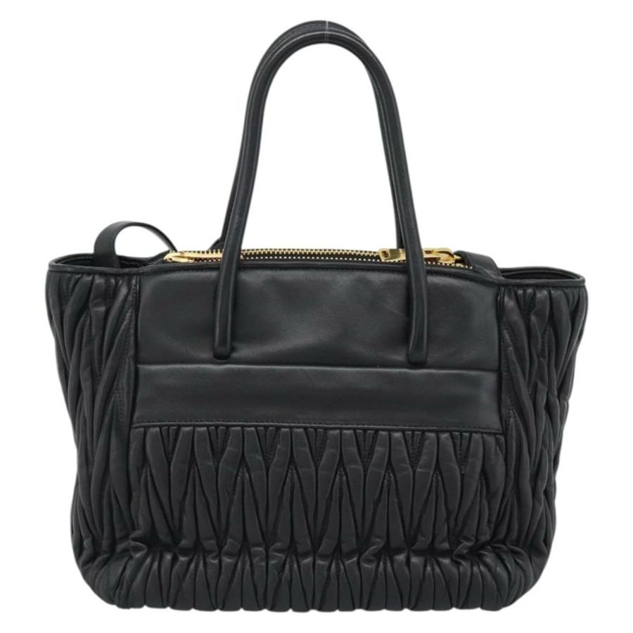 【日本直送】Miu Miu Matelasse 手提包 皮革 2way 黑色 金色 Auth 187647V-1