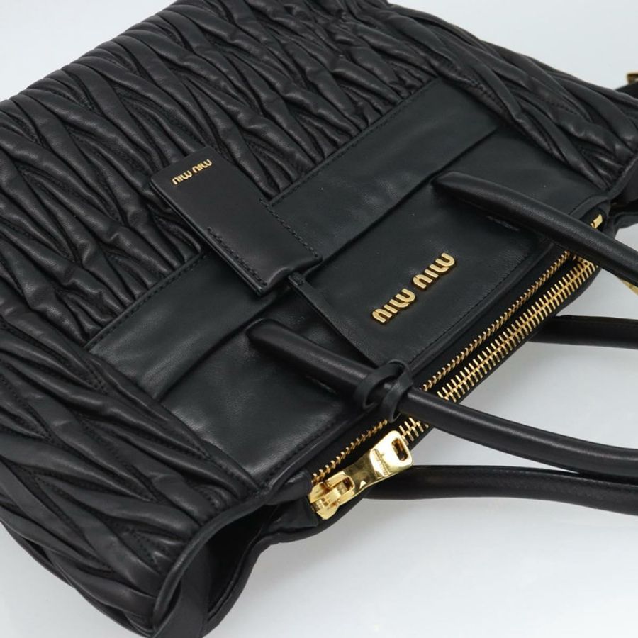 【日本直送】Miu Miu Matelasse 手提包 皮革 2way 黑色 金色 Auth 187647V-5
