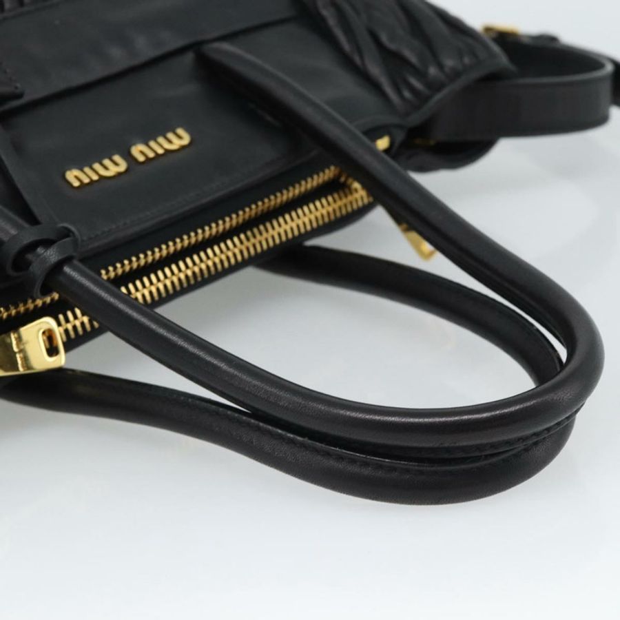 【日本直送】Miu Miu Matelasse 手提包 皮革 2way 黑色 金色 Auth 187647V-6
