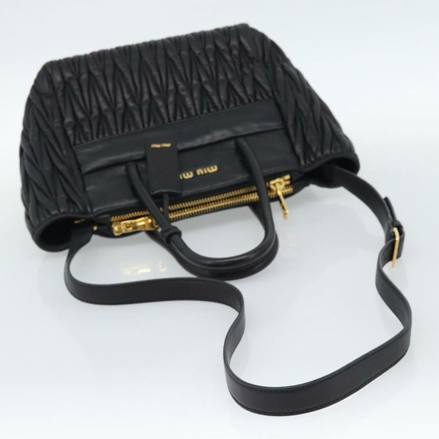 【日本直送】Miu Miu Matelasse 手提包 皮革 2way 黑色 金色 Auth 187647V-8