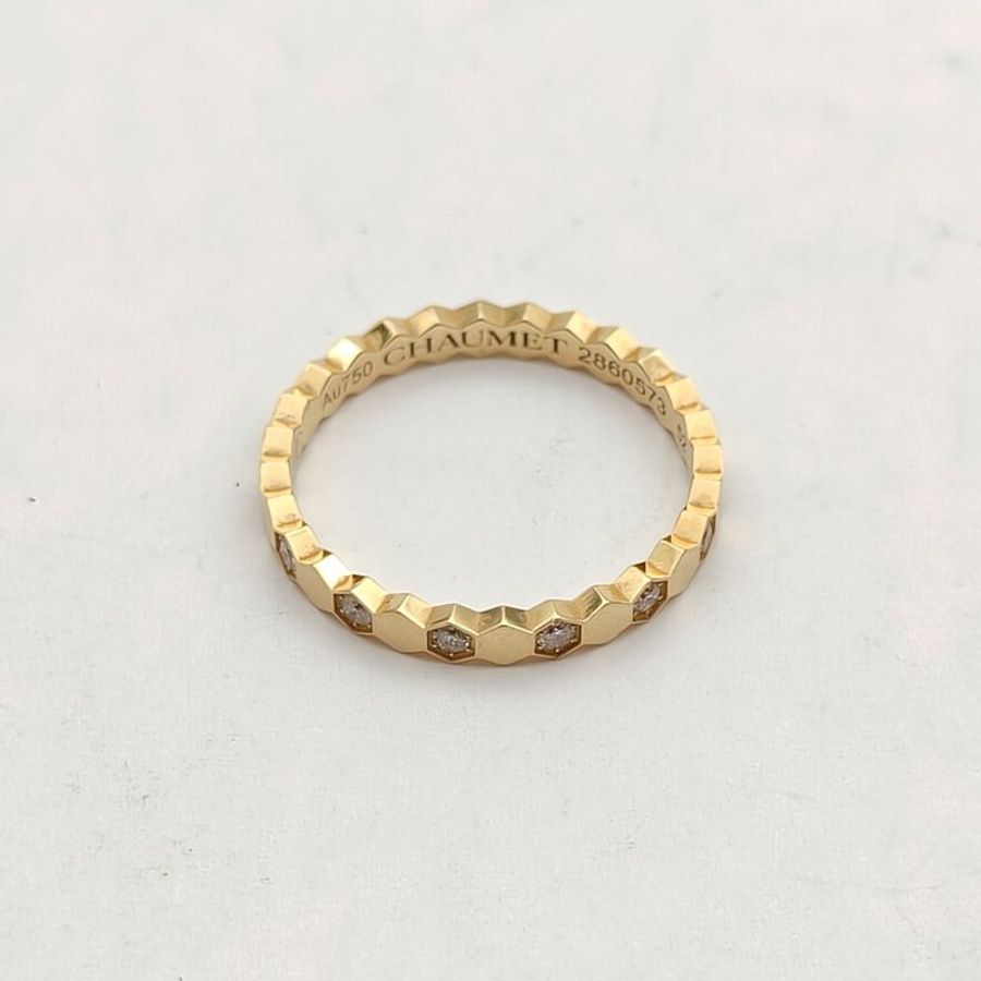 CHAUMET BeeMyLove愛·巢蜂巢戒指14鑽18K玫瑰金/鑽石52-3