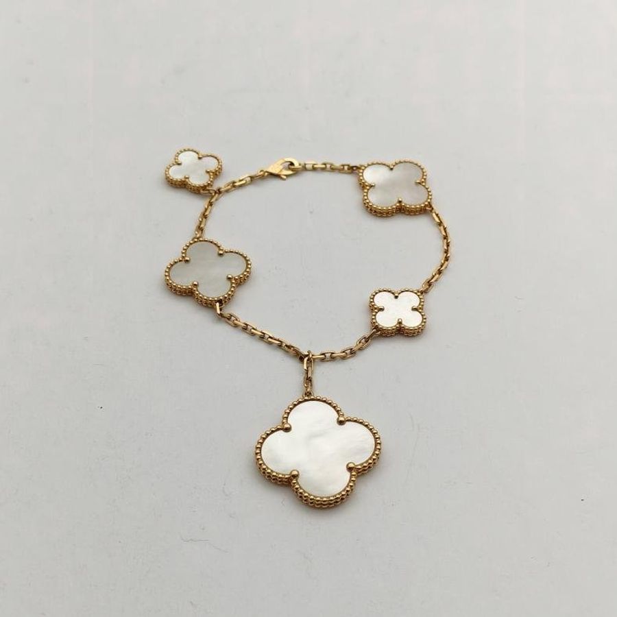 VAN CLEEF&ARPELS 18K黃金白貝母不規則五花手鏈-1
