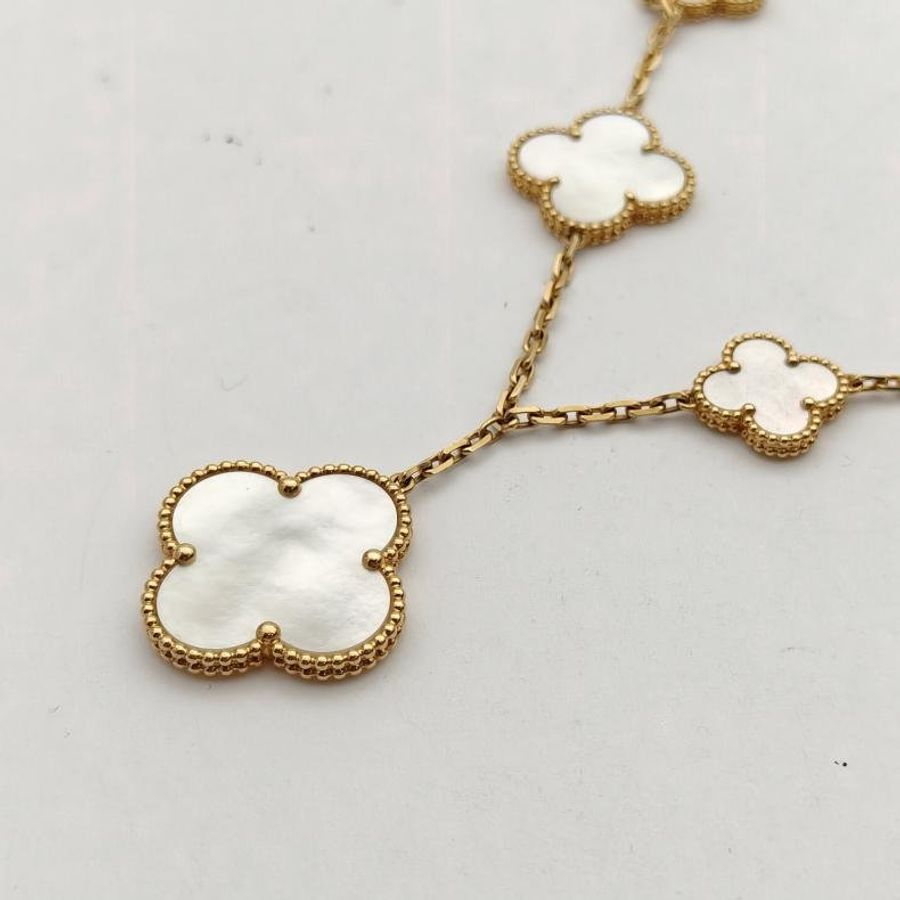 VAN CLEEF&ARPELS 18K黃金白貝母不規則五花手鏈-2