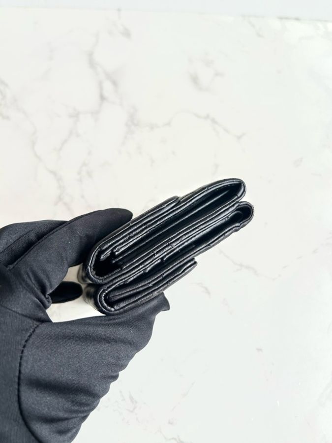 Chanel雙面黑銀色小羊皮革短夾 皮夾 錢包 中夾 中古包二手古董包-10