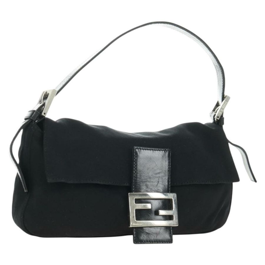 【日本直送】FENDI Mamma Baguette 單肩包 棉質針織 黑色 銀色 Auth am11895V-0