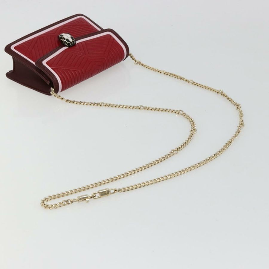 【日本直送】寶格麗鏈條肩背包 皮革 紅色 金色 正品 ka4824-6