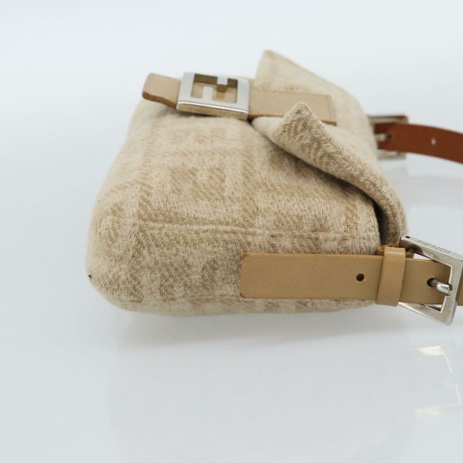 【日本直送】FENDI Zucca帆布Mamma Baguette單肩包,毛氈材質,米色/銀色,正品編號186896SAM-3