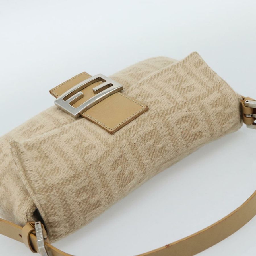 【日本直送】FENDI Zucca帆布Mamma Baguette單肩包,毛氈材質,米色/銀色,正品編號186896SAM-5