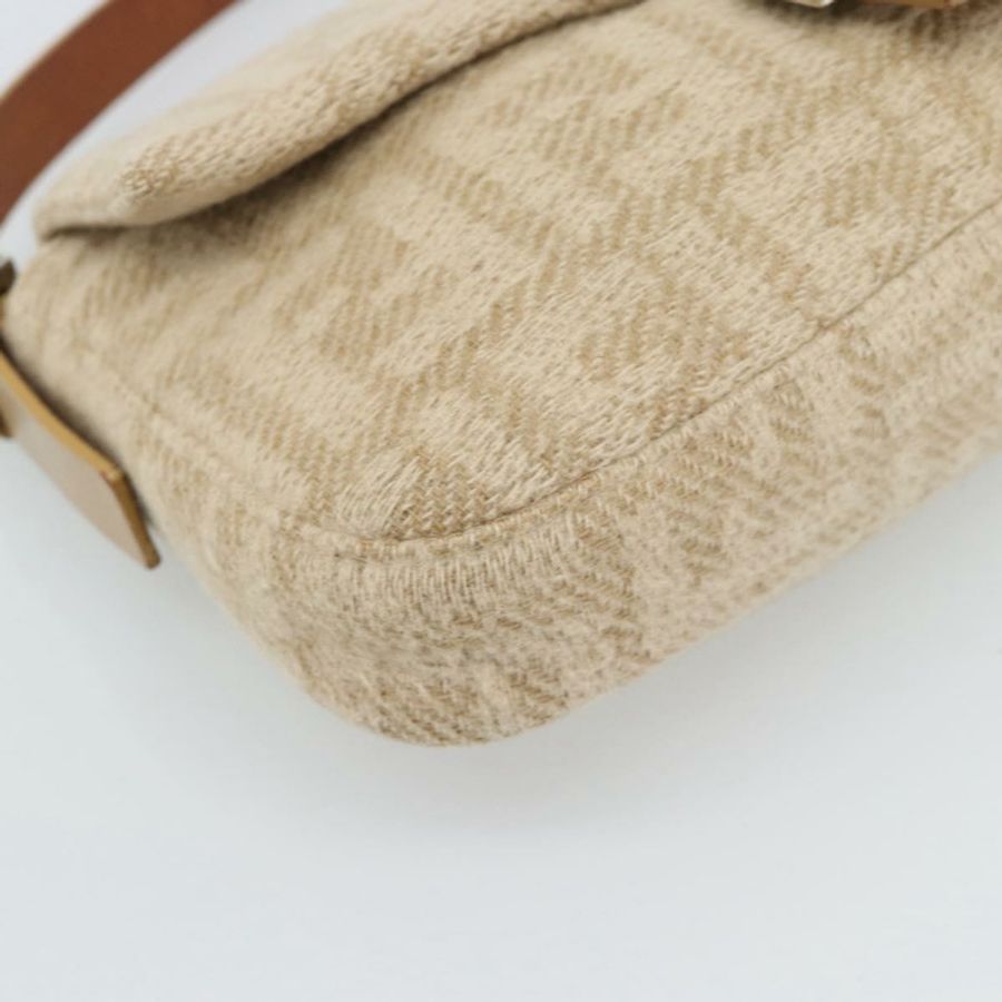 【日本直送】FENDI Zucca帆布Mamma Baguette單肩包,毛氈材質,米色/銀色,正品編號186896SAM-14