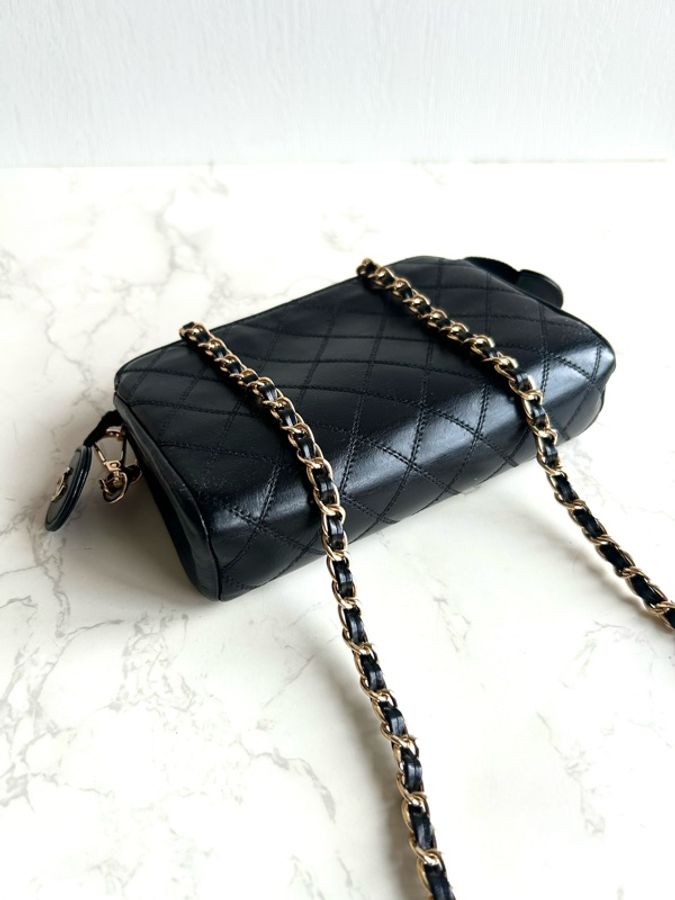 Chanel黑金色小羊皮革斜背包 單肩包 側背包 中古包 二手包 古董-2