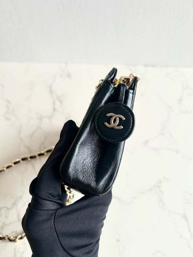 Chanel黑金色小羊皮革斜背包 單肩包 側背包 中古包 二手包 古董-5