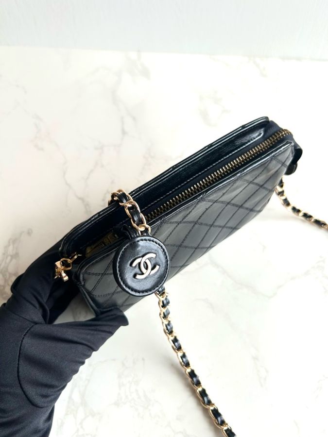 Chanel黑金色小羊皮革斜背包 單肩包 側背包 中古包 二手包 古董-11