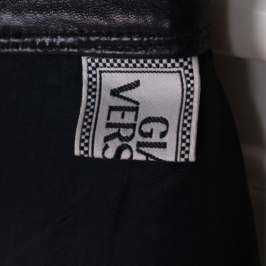 Versace黑色小羊皮拉链装饰性腰带皮裙半裙-15