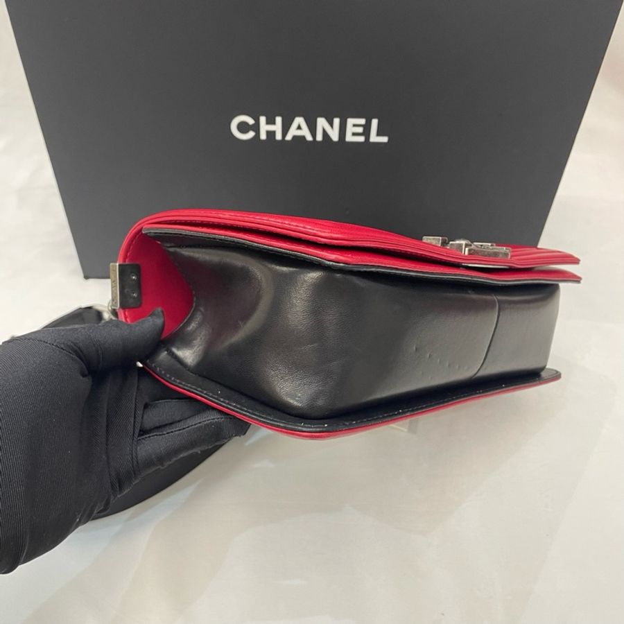 Chanel香奈兒 leboy中號 紅拼黑 17開-4
