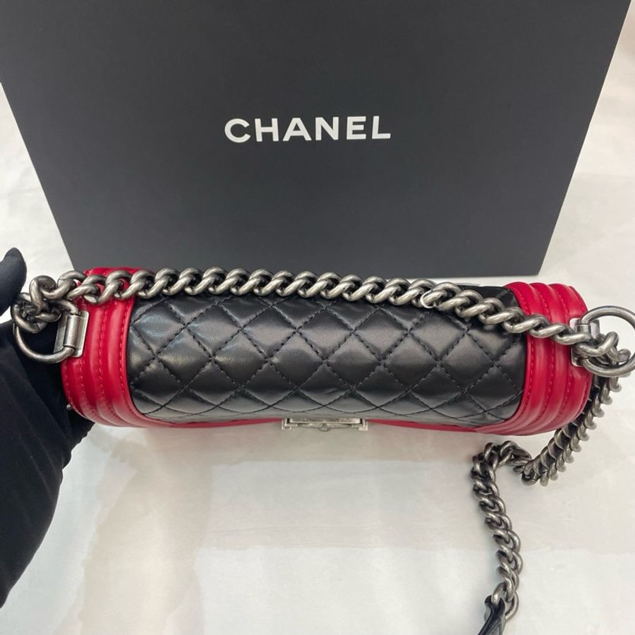 Chanel香奈兒 leboy中號 紅拼黑 17開-5