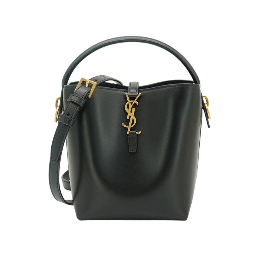 YSL LE 37 滑面牛皮金釦肩背/斜背兩用包-小(749036-黑)-0