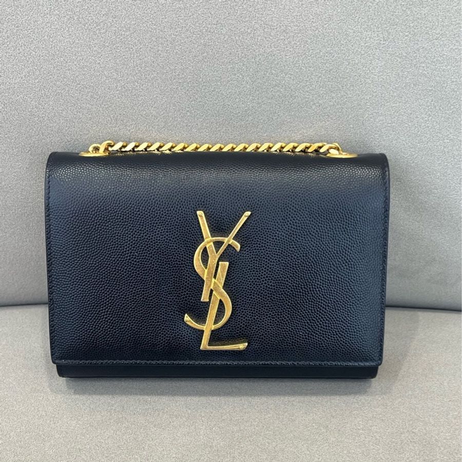 聖羅蘭/YSL 黑金Kate顆粒牛皮手拿包/單肩包 斜挎包-0