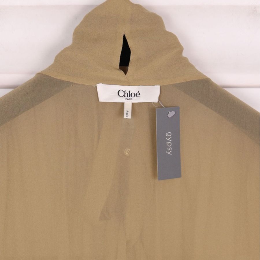 Chloe 卡其色真丝飘带长袖透视上衣外套-12
