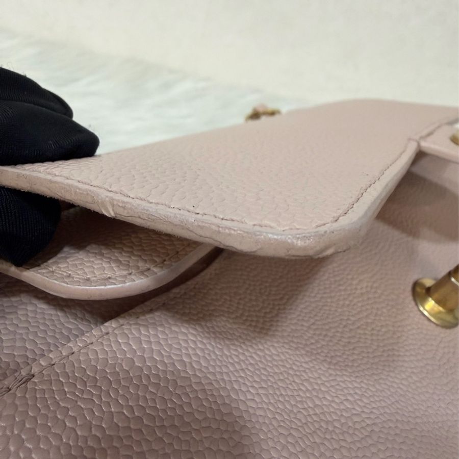 CHANEL A01112 粉膚色荔枝皮金鍊CF25 COCO 肩背包 斜背包 CF-17