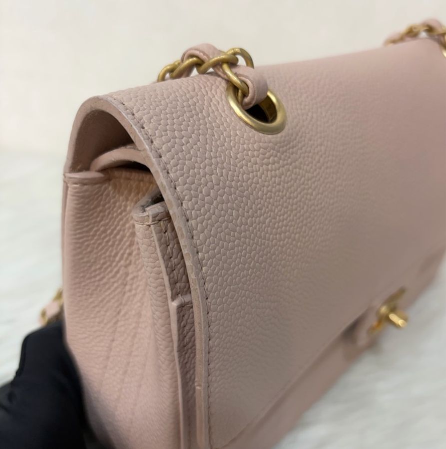 CHANEL A01112 粉膚色荔枝皮金鍊CF25 COCO 肩背包 斜背包 CF-19