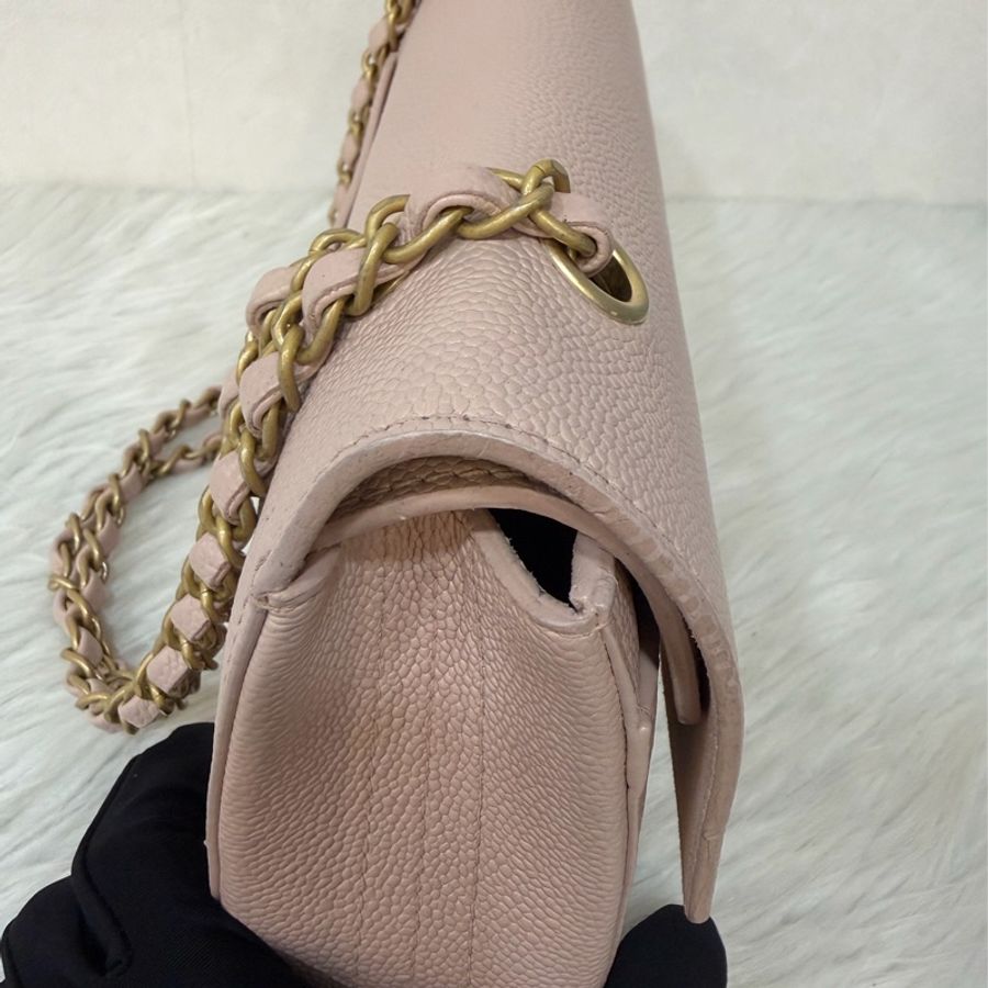 CHANEL A01112 粉膚色荔枝皮金鍊CF25 COCO 肩背包 斜背包 CF-20