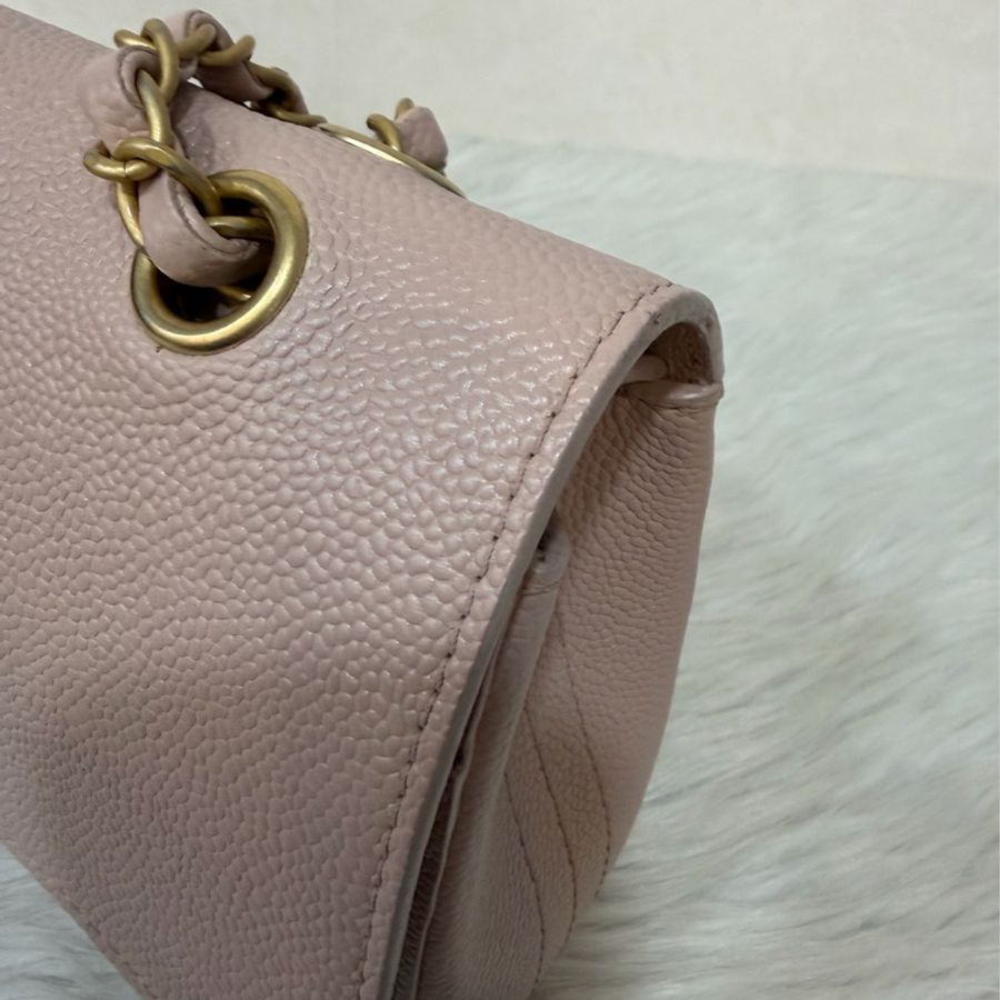 CHANEL A01112 粉膚色荔枝皮金鍊CF25 COCO 肩背包 斜背包 CF-22