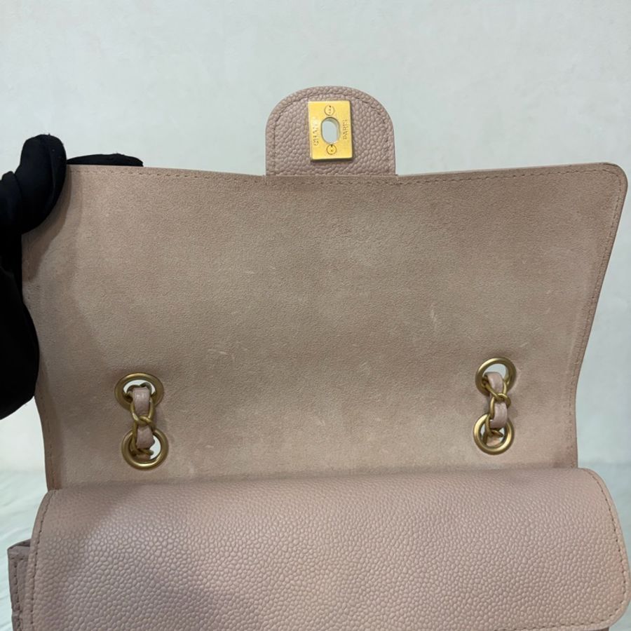 CHANEL A01112 粉膚色荔枝皮金鍊CF25 COCO 肩背包 斜背包 CF-30