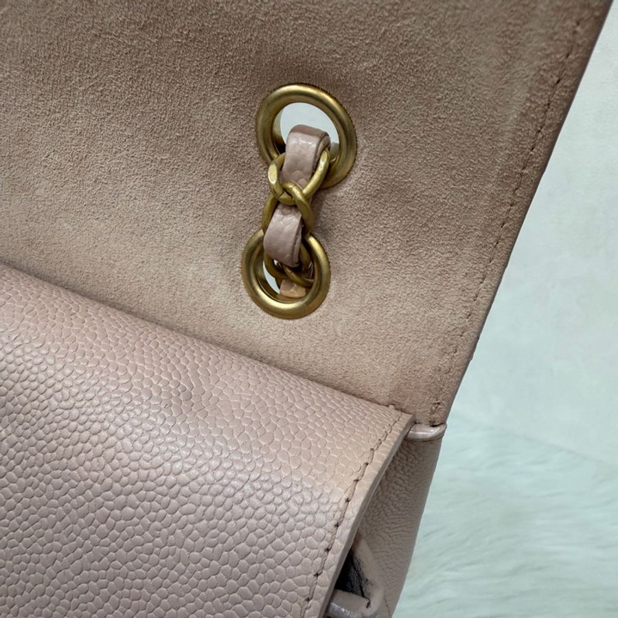 CHANEL A01112 粉膚色荔枝皮金鍊CF25 COCO 肩背包 斜背包 CF-31