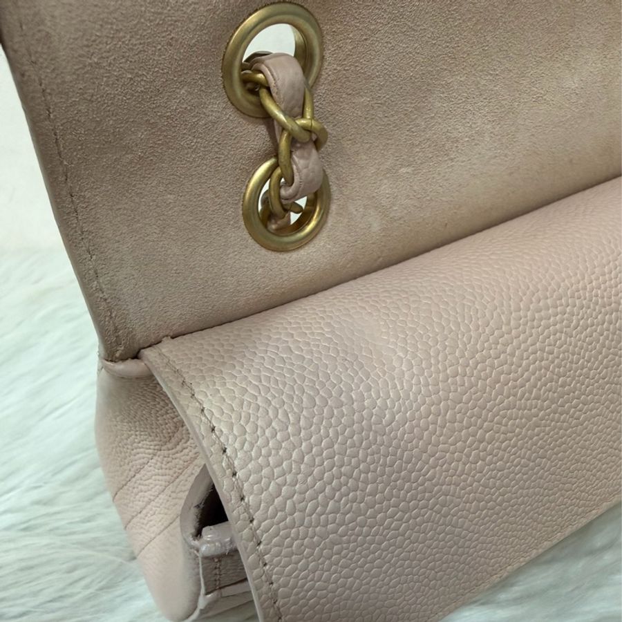 CHANEL A01112 粉膚色荔枝皮金鍊CF25 COCO 肩背包 斜背包 CF-32