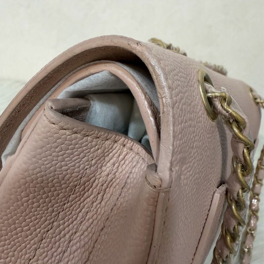 CHANEL A01112 粉膚色荔枝皮金鍊CF25 COCO 肩背包 斜背包 CF-73