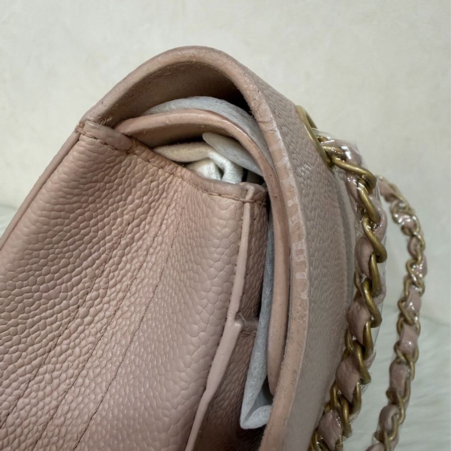 CHANEL A01112 粉膚色荔枝皮金鍊CF25 COCO 肩背包 斜背包 CF-74