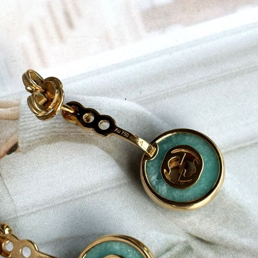 ::GUCCI:: 高級珠寶系列 松石綠 雙G18K金鑲鑽耳環 Gucci Interlocking 18k earrings-8