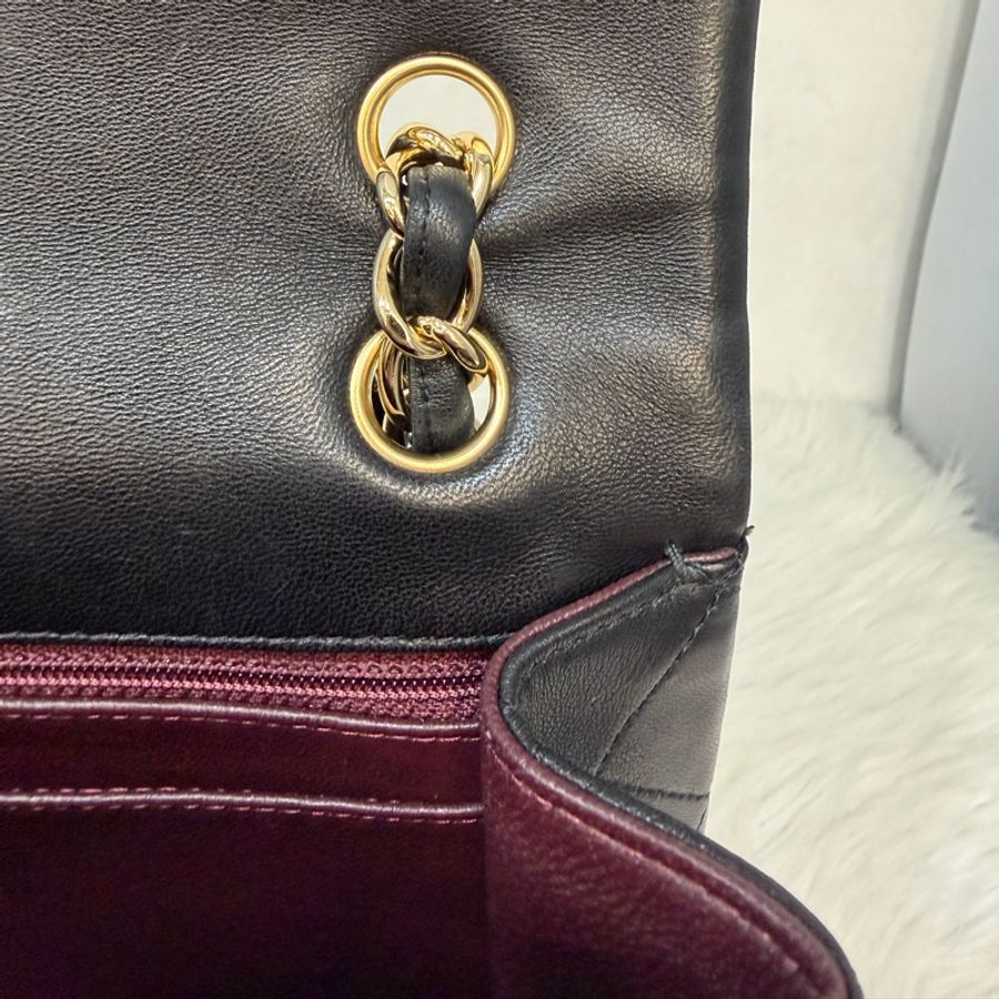 CHANEL COCO MAXI 33 CF 黑色羊皮金鍊 單蓋 肩背包斜背包口蓋包-42