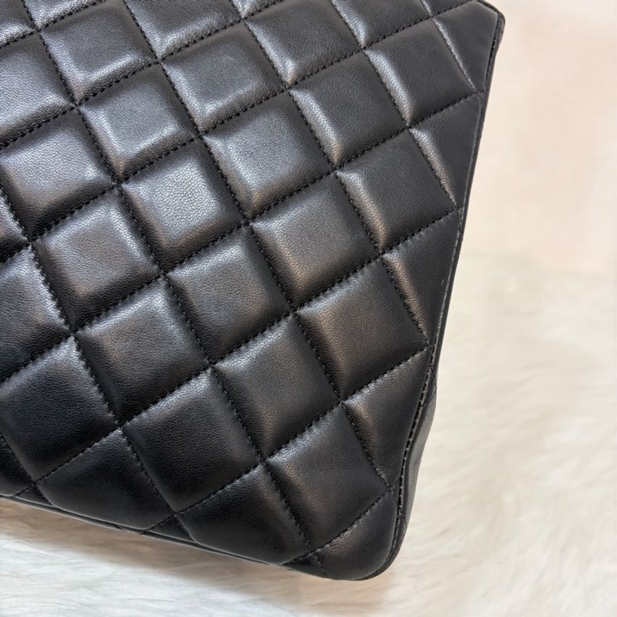 CHANEL COCO MAXI 33 CF 黑色羊皮金鍊 單蓋 肩背包斜背包口蓋包-49