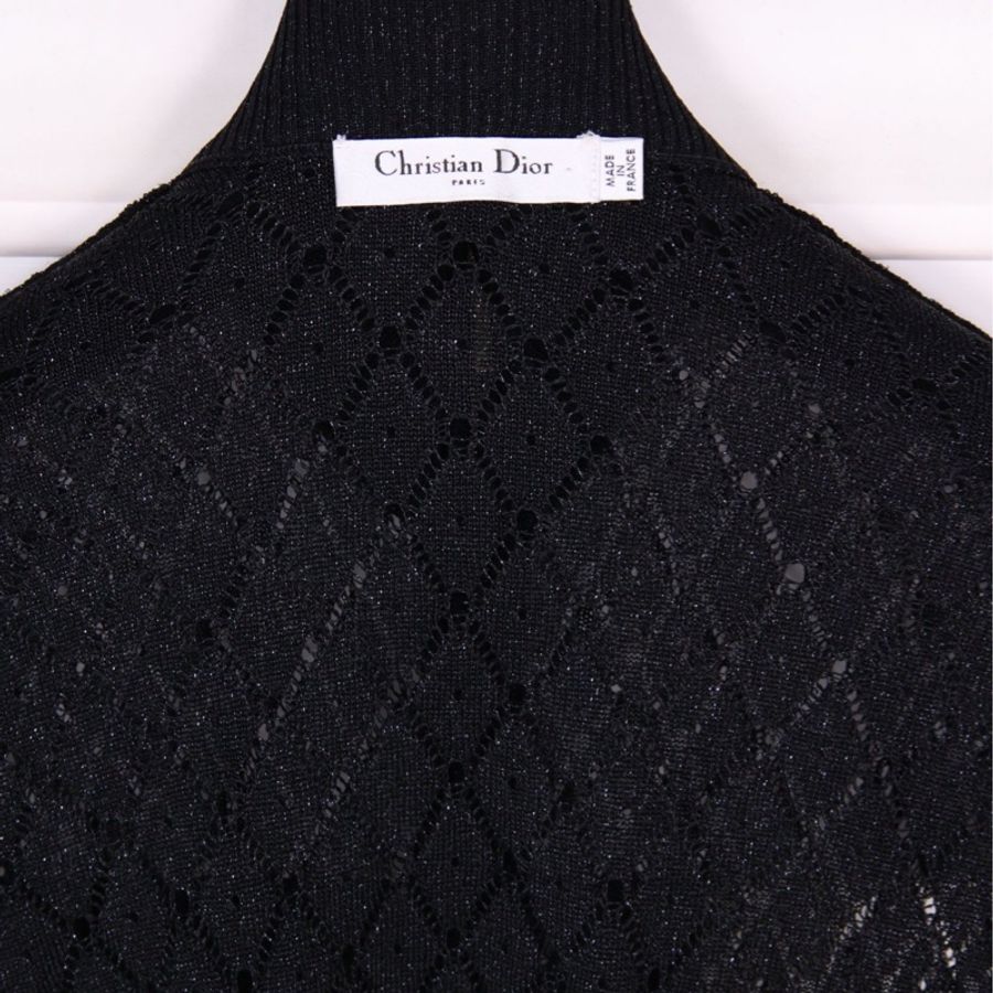 Dior 黑色细闪彩色钉珠滚边拉链针织开衫上衣外套-11